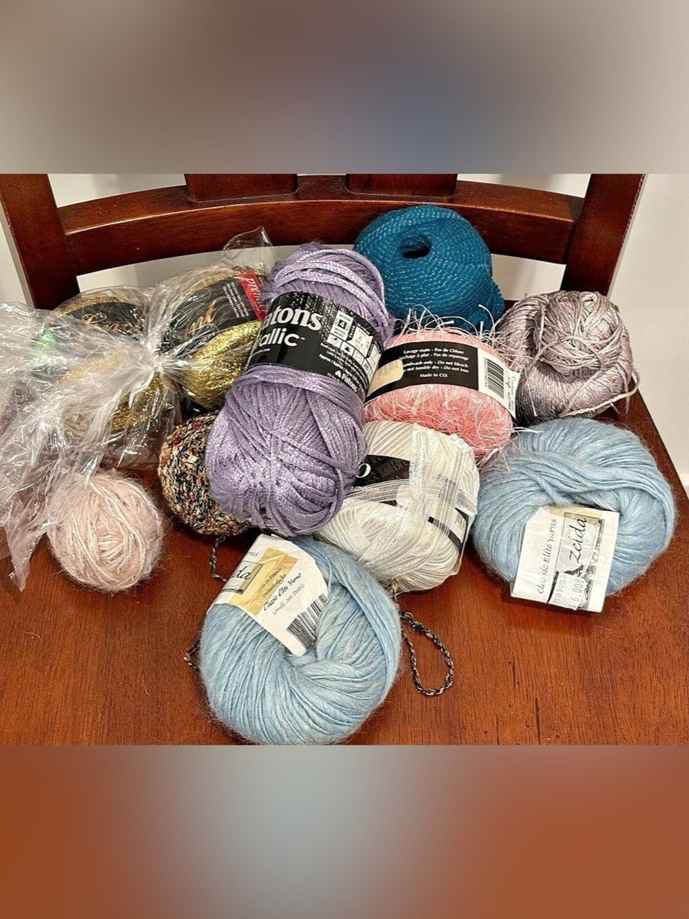 Mixed Novelty Yarn Lot (10+ Skeins)- Classic Elite Zelda, Patons Metallic & More